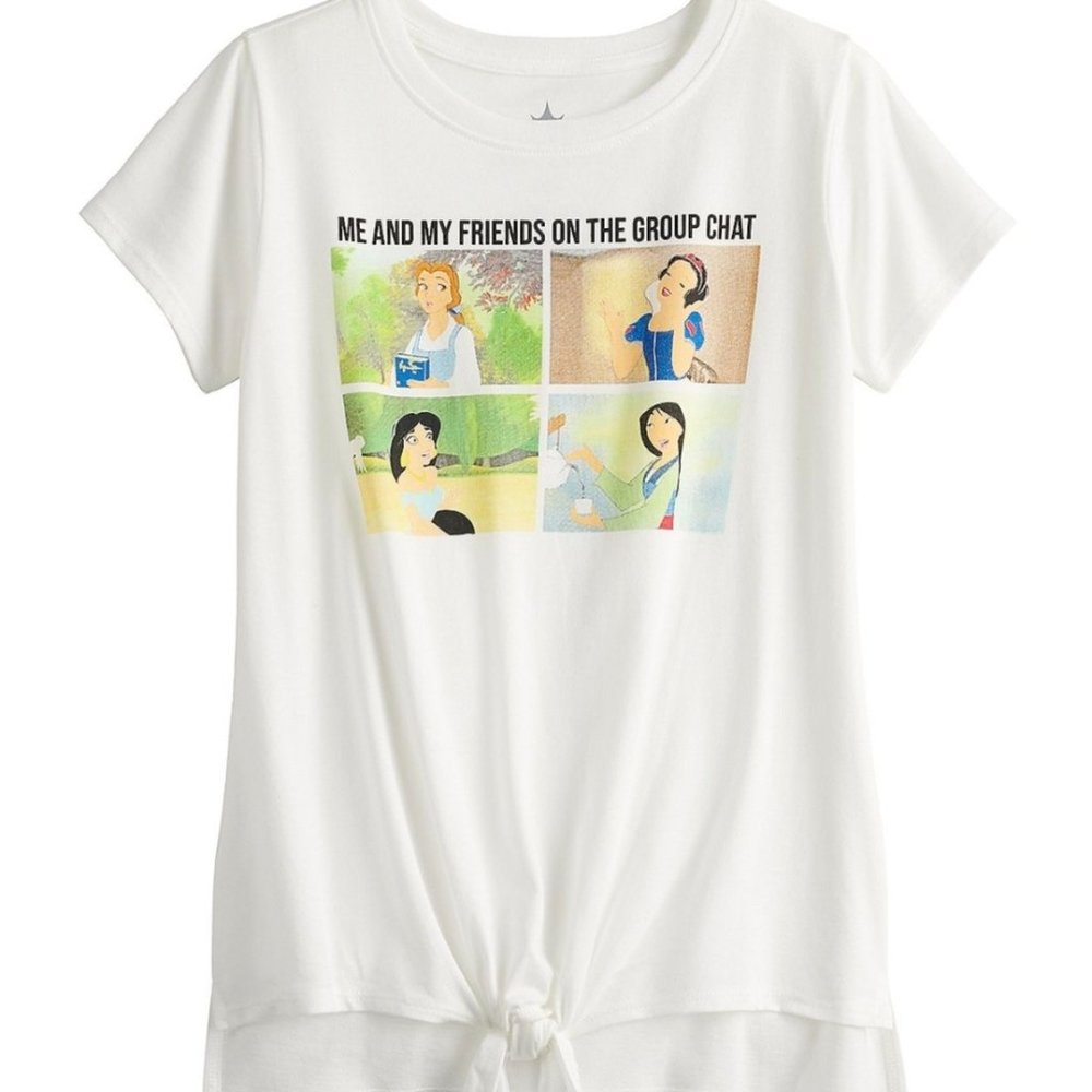 Disney Princess  "Spill The Tea" Tie in Front Short Sleeve Graphic Tee (M)  NWT